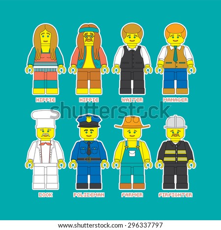 Flat set of people in different professions in constructor style. Convenient guide for children showing different profession.