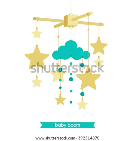 Vector baby mobile. Baby shower invitation. Vector baby mobile for baby card design. Vector hanging baby toy. Isolated baby mobile.