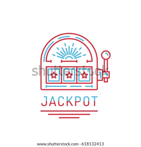 Slot machine, one arm bandit casino drawn in a flat lineal style. Outline icon slot machine where the jackpot falls, isolated on white background
