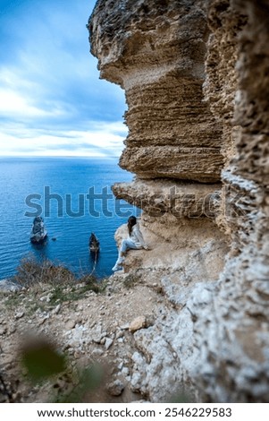 Similar – Image, Stock Photo Female tourist contemplating picturesque landscape