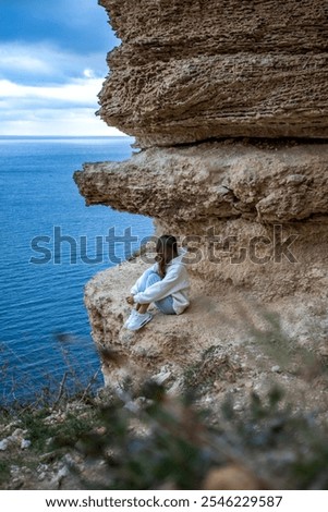 Similar – Image, Stock Photo Female tourist contemplating picturesque landscape