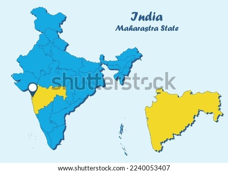 Maharastra India vector map illustration on white background. Maharastra District vector map illustration. Maharashtra map of Indian state. Republic of India