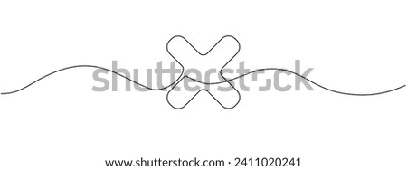 An icon of a cross drawn with a solid line. Continuous line x. Vector illustration.