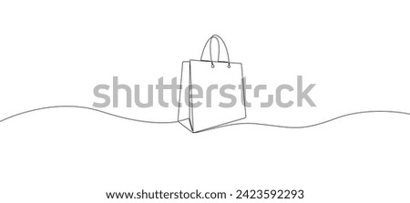 Shopping bag in continuous one  line drawing style. Paper bag.  Vector illustration