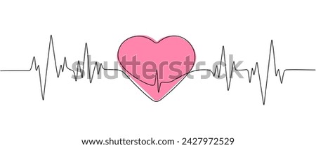 Continuous single line drawing heart pulse icon. Heartbeat Logo , Cardiogram. One line heartbeat graph. Vector graphic illustration.