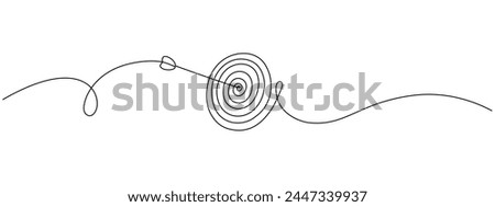 Continuous drawing of a single editable target line in the center with an arrow. Concept for the business of hitting the target. Vector illustration