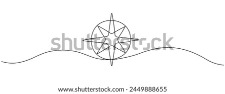 Continuous linear compass pattern. Single line compass icon. Vector editable line illustration.