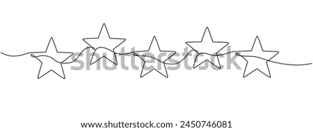 A continuous outline of five stars. Single line editable 5 star icon. Concept of rating service and customer reviews. Christmas divider. Minimalistic vector drawing.