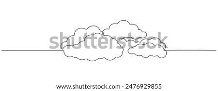 Vector illustration drawn with one continuous line of clouds in the sky. Single line concept of overcast cloudy weather