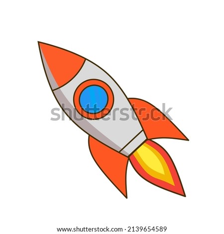 Spaceship flight in the sky cartoon illustration