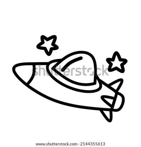 Space ship and stars outline doodle illustration. Suitable for coloring book or page