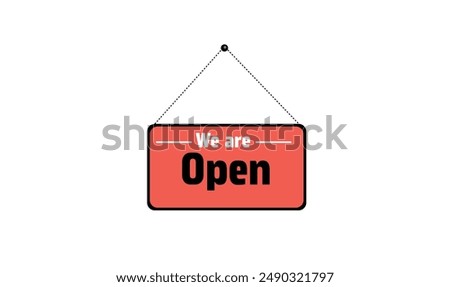 We are open text hanging icon  banner vector illustration for use.