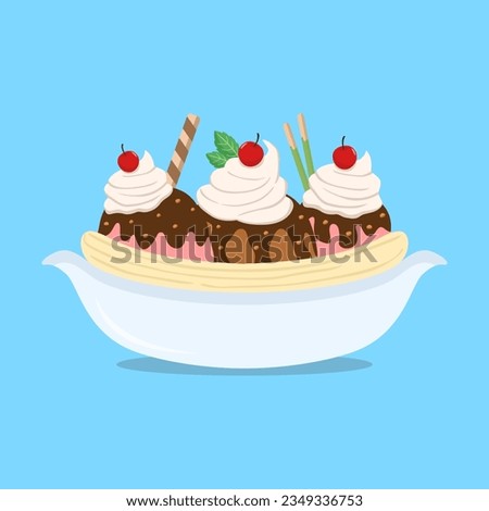 Illustration of banana split vector with flat style. 