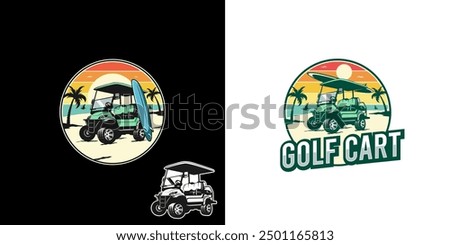 The Bundles Retro logo illustration features a sunset, palm trees, and a surfboard leaning against a golf cart.