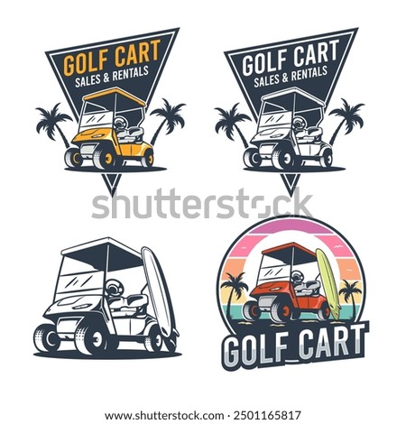 The Bundles Retro logo illustration features a sunset, palm trees, and a surfboard leaning against a golf cart.