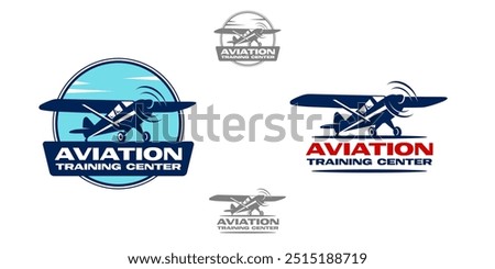 The vector logos represents an aviation school or flight training, featuring a airplane silhouette in flight. The design incorporates dynamic angles, symbolizing movement, precision, and progress.