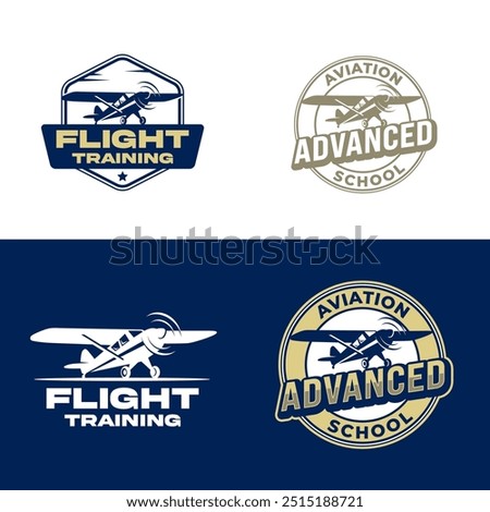 The vector logos represents an aviation school or flight training, featuring a airplane silhouette in flight. The design incorporates dynamic angles, symbolizing movement, precision, and progress.