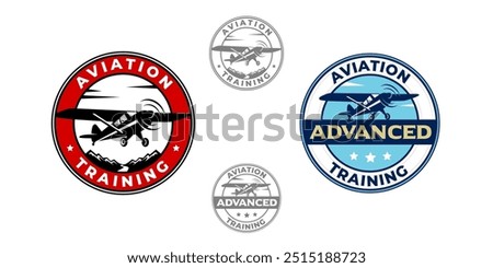 The vector logos represents an aviation school or flight training, featuring a airplane silhouette in flight. The design incorporates dynamic angles, symbolizing movement, precision, and progress.