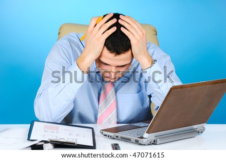An engineer at work on blue background