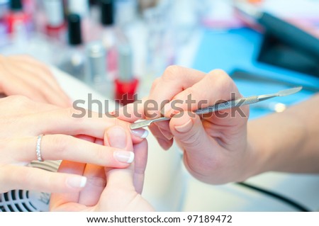 Manicure in process.Shallow depth of field