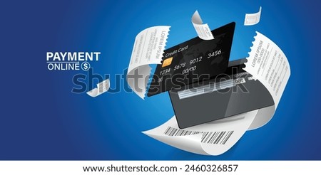 The bill is on the credit card. Pay shopping bills online Online shopping via smartphone Pay bills flatly Isometric vector illustrations of mobile payments, shopping, banking.receipt,confirmation