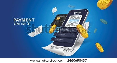 Bill of expenses is on mobile phone.Pay bills with mobile phone.Online shopping spending.Online shopping via smartphone.confirmation payment vector concept of mobile payment, shopping, banking.