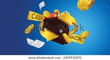 Mobile cash back service, financial payment Smartphone mobile screen, technology mobile display light. Vector illustration.Cash back, money saving vector concept with dollar coins, wallet, arrows.