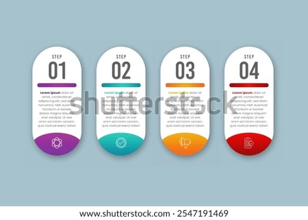 The four white boxes are numbered from 1 to 4. Each box has a different color and is filled with text. The boxes are arranged in a row