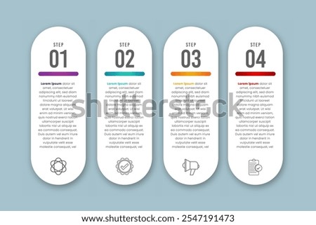 The four white boxes are numbered from 1 to 4. Each box has a different color and is filled with text. The boxes are arranged in a row