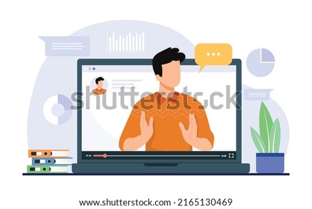 Webinar concept illustration. Educational web seminar, internet classes, professional personal teacher servic. Vector illustration.