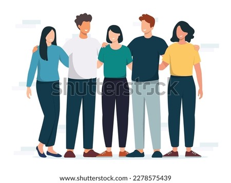 Group concept illustration. Group of happy people standing together, supporting. Vector illustration.