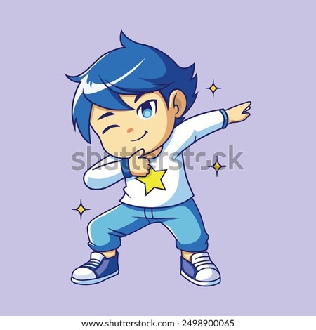 Cute Cool Boy Dabbing Pose Cartoon Vector Icon Illustration. People Fashion Icon Concept Isolated. Vector illustration.