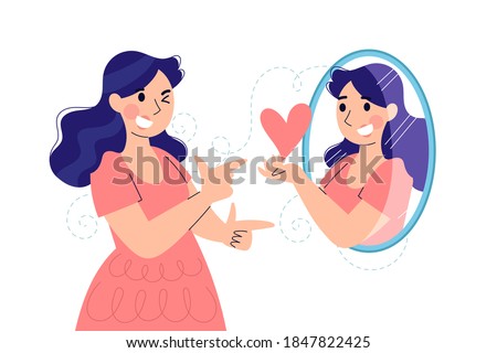 High self-esteem with woman and mirror illustration Vector 商業照片 © 