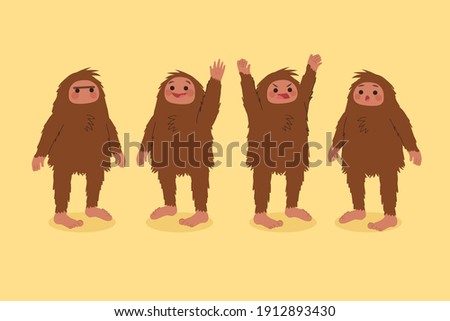 Cartoon bigfoot sasquatch character collection Vector illustration.