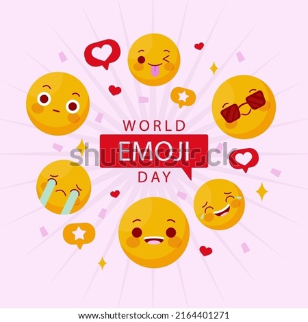 Flat world emoji day illustration with emoticons Vector illustration.