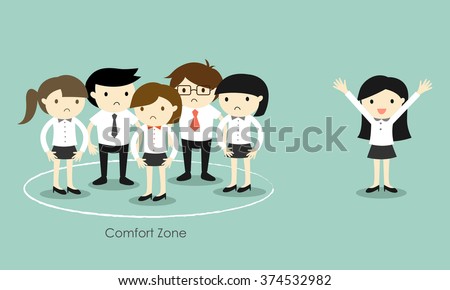 Business concept, Business woman standing out of the comfort zone. Vector illustration