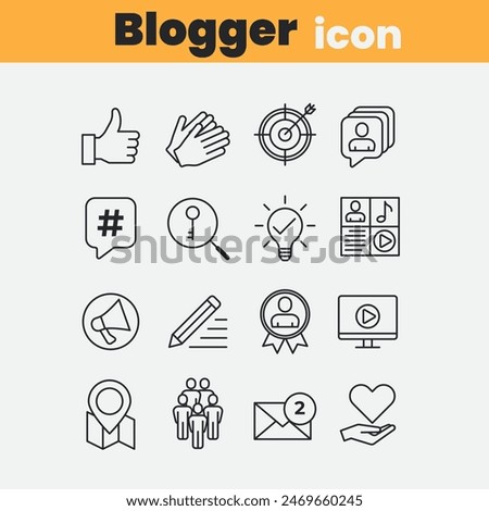 Blogger, blogging, blog Outline icons collection. Outline icons collection. Simple vector.