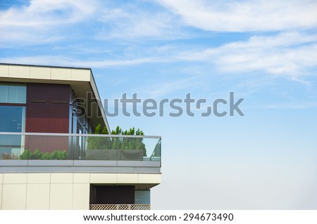 View of penthouse and terrace on the sky background