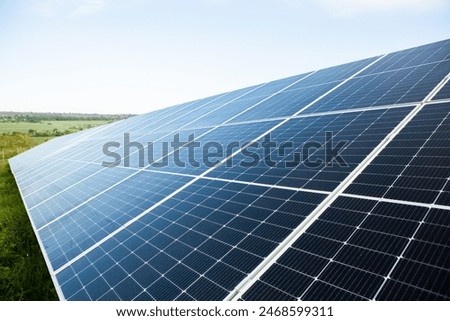 Similar – Image, Stock Photo power solar panel on blue sky background,alternative clean green energy concept. Aerial view of Solar panels Photovoltaic systems industrial landscape