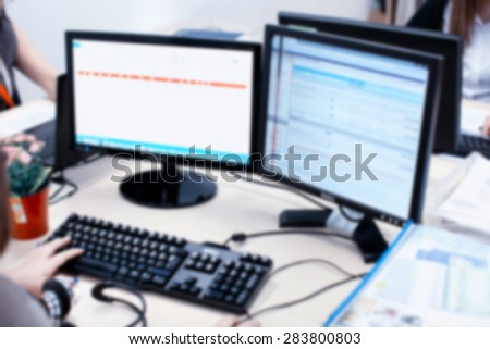 Office blur background. Abstract office with computers.