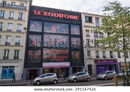 PARIS - SEPT 17, 2014: Sex shops in the Paris red-light district of Pigalle. Montmartre, Paris, France.