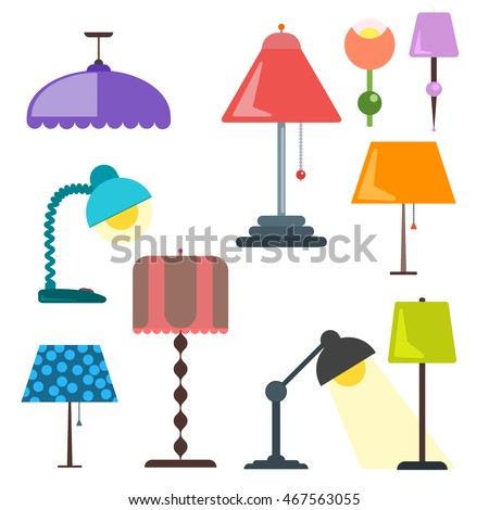 Set of lamps. Furniture and floor lamps and table lamps. Vector illustration lamp light isolated electric interior energy furniture. Floor lamps and table lamps home energy furniture modern equipment.