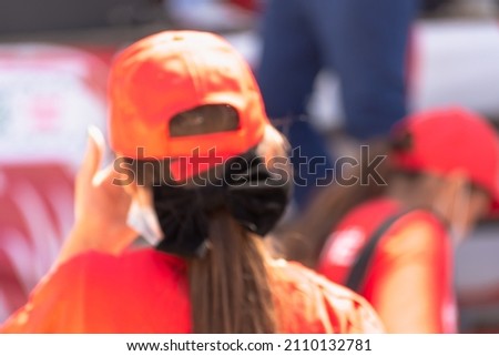 The girl in the red baseball cap. Blurred. Zdjęcia stock © 