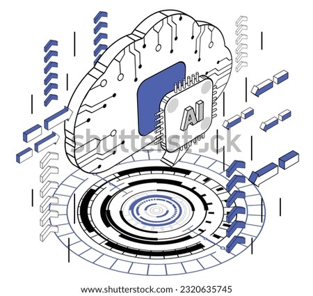 AI Brain, Artificial Intelligence technology futuristic digital, Isometric vector illustration flat design isolated. Outline, Two tone linear style, line art, editable stroke.