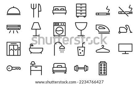 Hotel icon set. Easy editable stroke. Vector illustration. EPS 10.