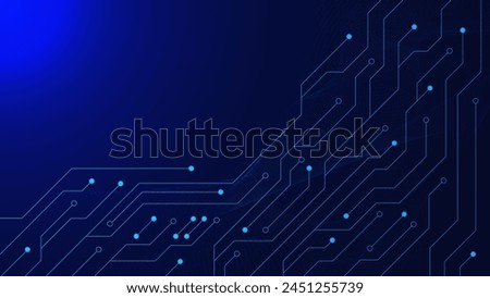 Modern technology circuit board. Abstract Scifi PCB trace data transfer with wave flow on dark blue background. Vector illustration.