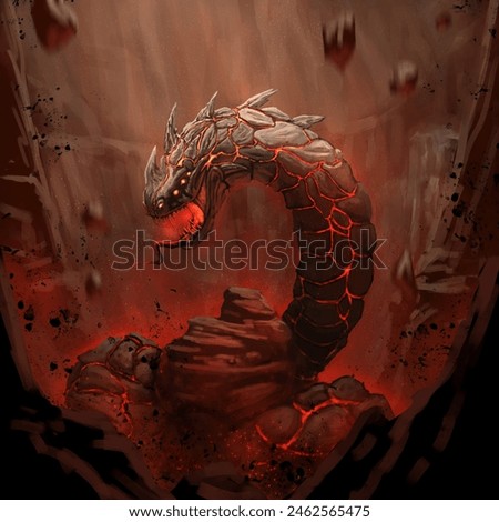 Similar – Image, Stock Photo Bright orange lava emitting out of volcano at night