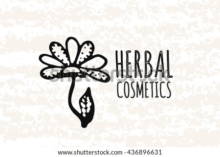 Logo in the style of hand drawn. Hand drawn elements in decorative box Avon cosmetics. Only natural products. Sticker, badge or card for production in print and stores. Vector illustration