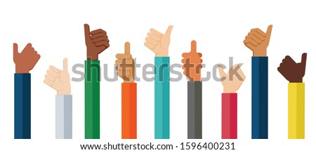 Flat design illustration of hands showing thumb up. Vector illustration of hands showing positive mood.