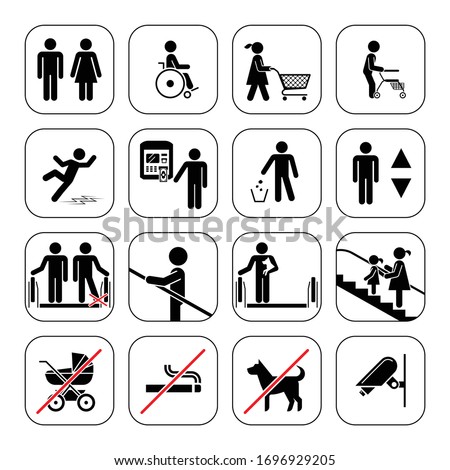 Airport, Shopping mall Icons set.  Vector pictogram icons set on white background.